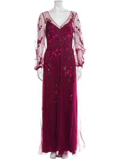 Pre-owned Theia Floral Print Long Dress In Multi