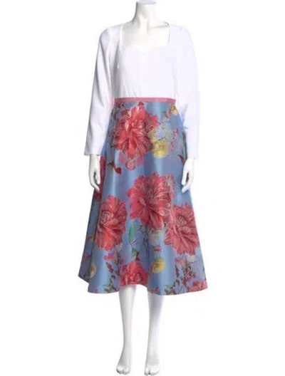 Pre-owned Theia Floral Print Long Dress In Multi