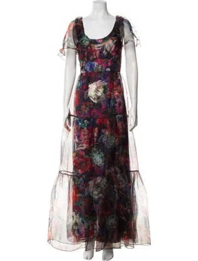 Pre-owned Theia Floral Print Long Dress In Multi