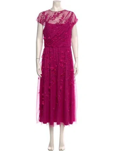 Pre-owned Theia Floral Print Long Dress In Pink