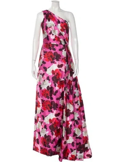 Pre-owned Theia Floral Print Long Dress In Pink