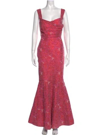 Pre-owned Theia Floral Print Long Dress In Pink