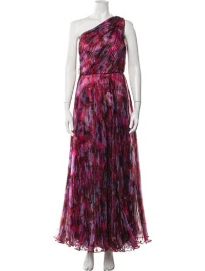 Pre-owned Theia Floral Print Long Dress In Pink