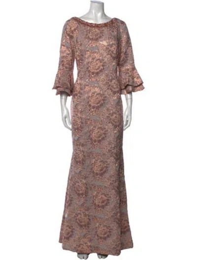 Pre-owned Theia Floral Print Long Dress In Pink