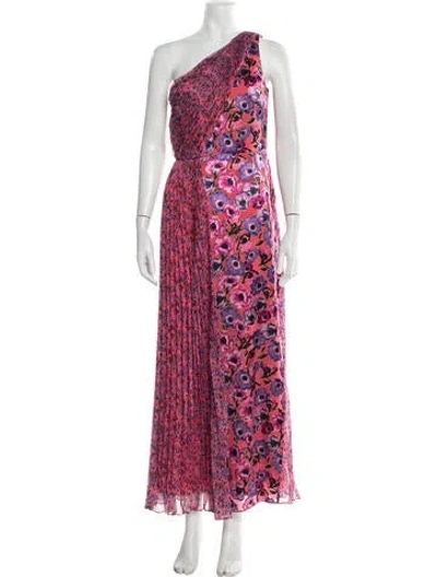 Pre-owned Theia Floral Print Long Dress In Pink