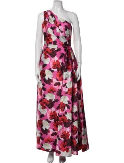 Pre-owned Theia Floral Print Long Dress In Pink
