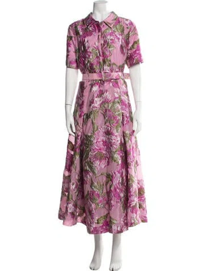 Pre-owned Theia Floral Print Long Dress In Pink