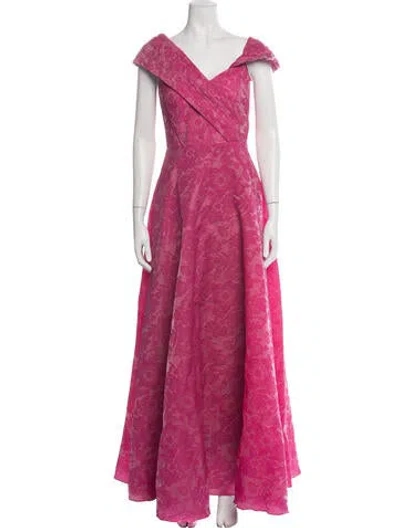 Pre-owned Theia Floral Print Long Dress In Pink