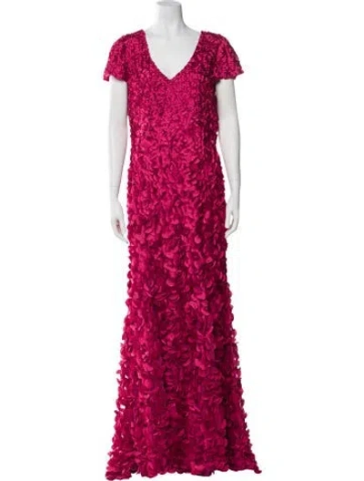 Pre-owned Theia Floral Print Long Dress In Red