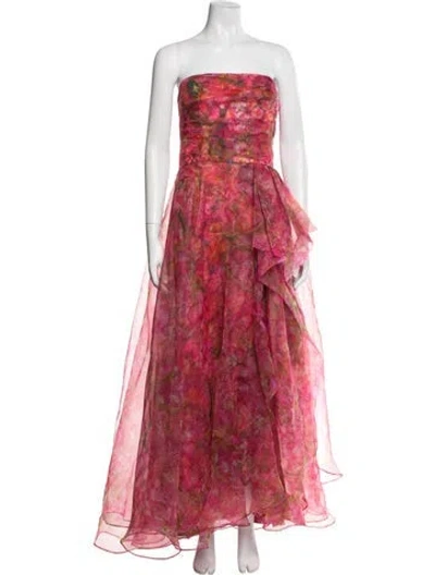 Pre-owned Theia Floral Print Long Dress In Red