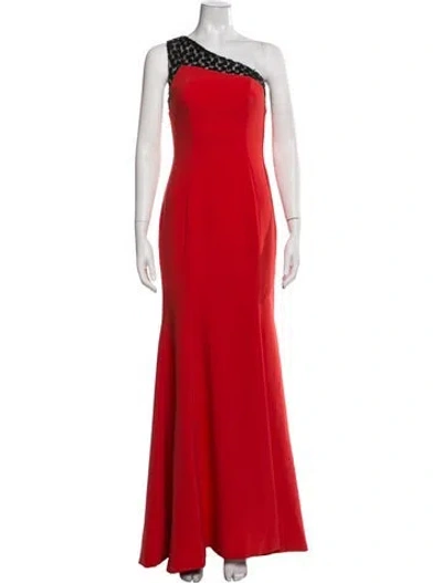 Pre-owned Theia Floral Print Long Dress In Red