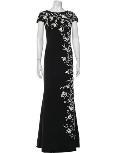 Pre-owned Theia Floral Print Long Dress W/ Tags In Black