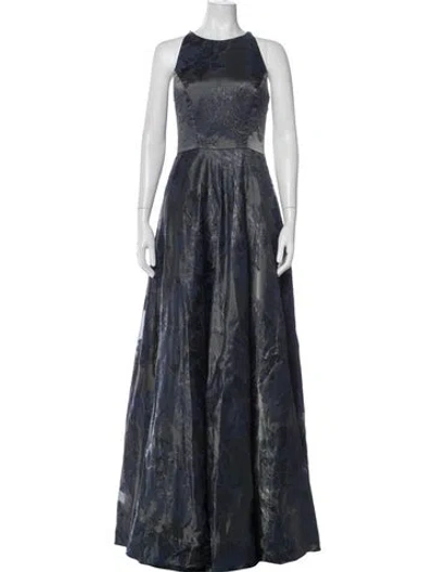 Pre-owned Theia Floral Print Long Dress W/ Tags In Blue