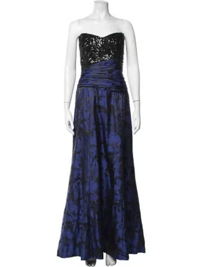 Pre-owned Theia Floral Print Long Dress W/ Tags In Blue