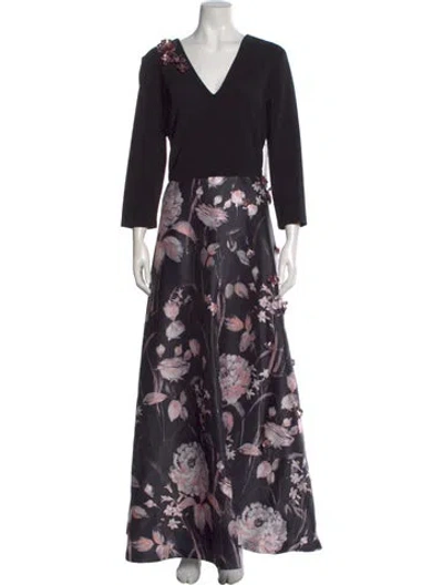 Pre-owned Theia Floral Print Long Dress W/ Tags In Multi