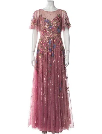 Pre-owned Theia Floral Print Long Dress W/ Tags In Pink