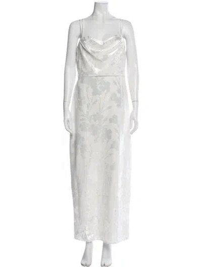 Pre-owned Theia Floral Print Long Dress W/ Tags In White