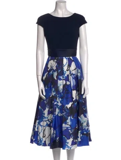 Pre-owned Theia Floral Print Midi Length Dress In Blue