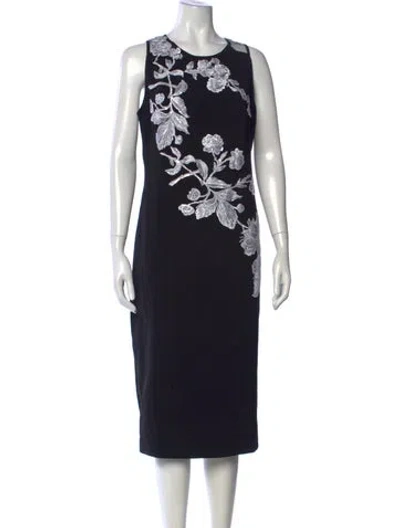 Pre-owned Theia Floral Print Midi Length Dress In Blue