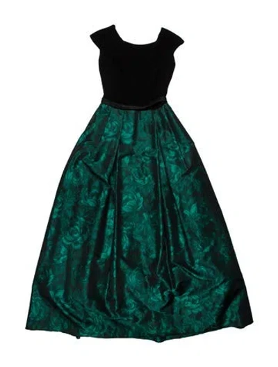 Pre-owned Theia Floral Print Midi Length Dress In Green