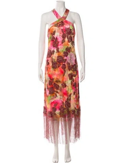 Pre-owned Theia Floral Print Midi Length Dress In Multi