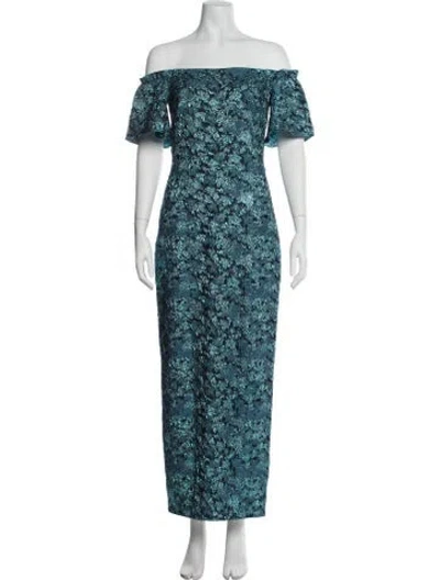 Pre-owned Theia Floral Print Midi Length Dress In Multi