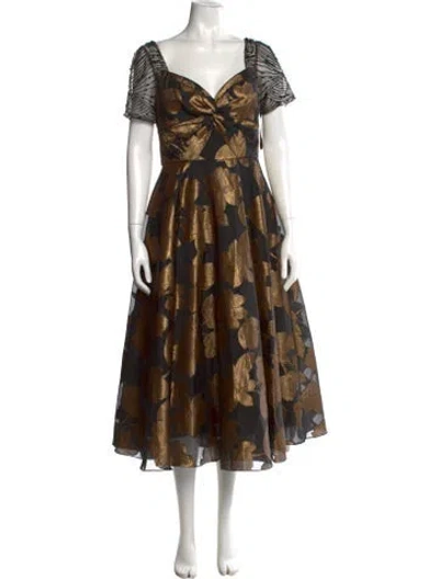 Pre-owned Theia Floral Print Midi Length Dress In Multi