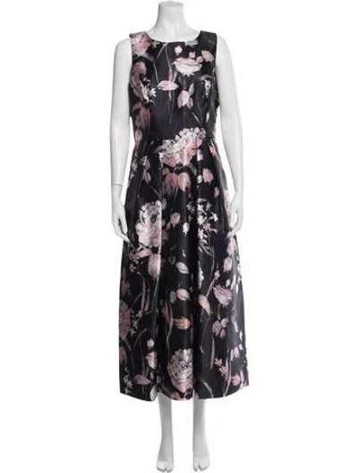 Pre-owned Theia Floral Print Midi Length Dress In Multicolor
