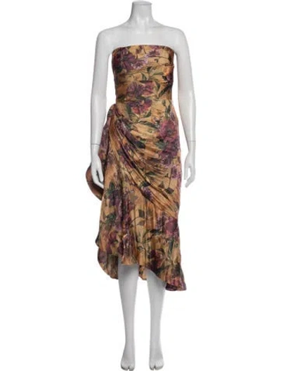 Pre-owned Theia Floral Print Midi Length Dress In Multicolor