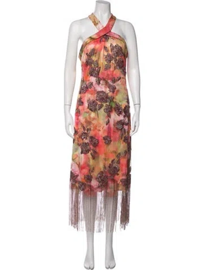Pre-owned Theia Floral Print Midi Length Dress In Multicolor