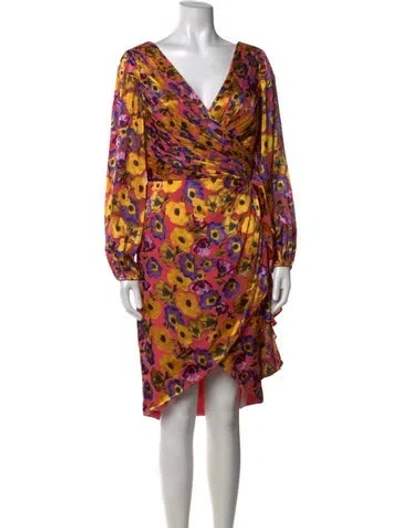 Pre-owned Theia Floral Print Midi Length Dress In Multicolor