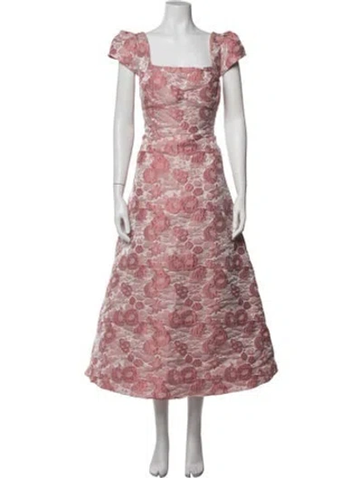 Pre-owned Theia Floral Print Midi Length Dress In Pink