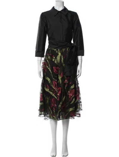 Pre-owned Theia Floral Print Midi Length Dress W/ Tags In Blue