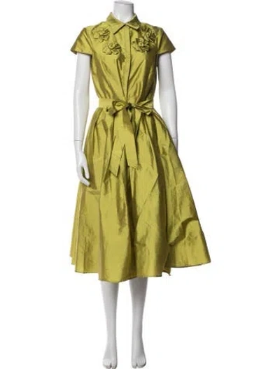 Pre-owned Theia Floral Print Midi Length Dress W/ Tags In Green