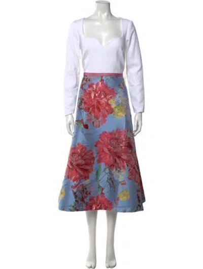 Pre-owned Theia Floral Print Midi Length Dress W/ Tags In Multi