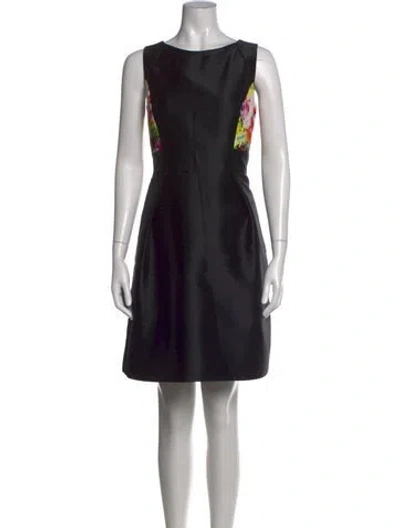 Pre-owned Theia Floral Print Mini Dress In Black