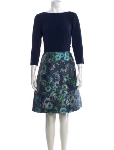 Pre-owned Theia Floral Print Mini Dress In Blue