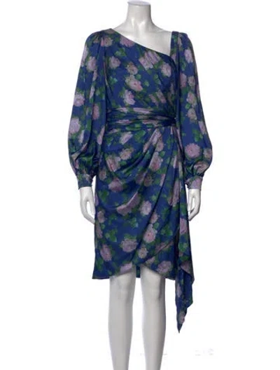 Pre-owned Theia Floral Print Mini Dress In Blue