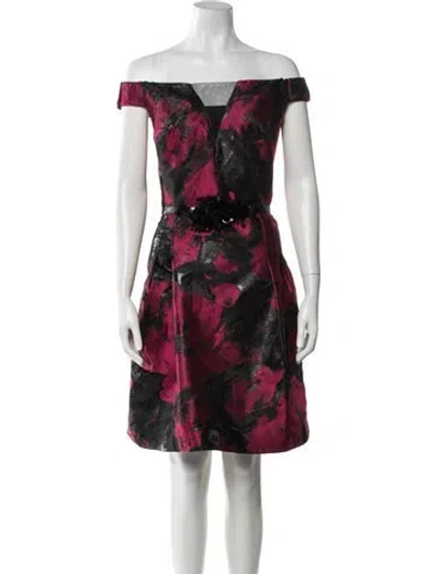 Pre-owned Theia Floral Print Mini Dress In Pink