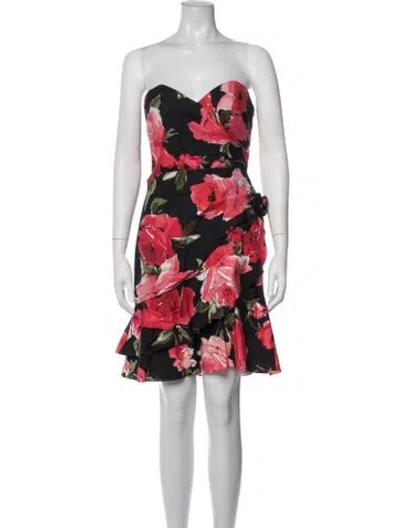 Pre-owned Theia Floral Print Mini Dress In Red