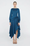 Theia Florence Asymmetric Handkerchief Midi Dress In Blue