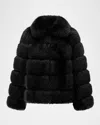 Theia Fox Faux Fur Jacket In Black