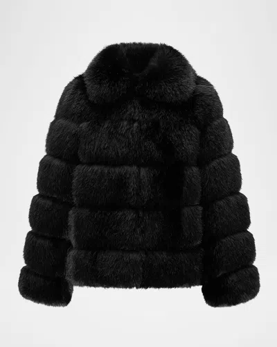 Theia Fox Faux Fur Jacket In Black