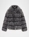 Theia Fox Faux Fur Jacket In Silver
