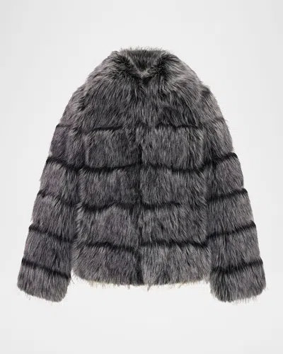 Theia Fox Faux Fur Jacket In Silver