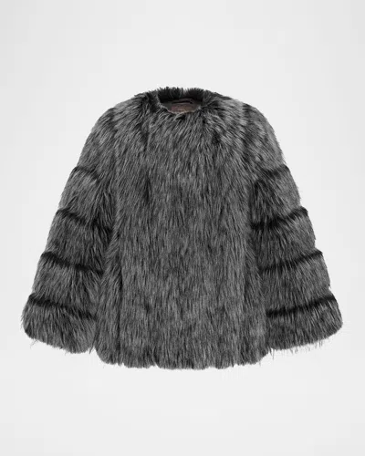 Theia Fox Faux Fur Jacket In Silver