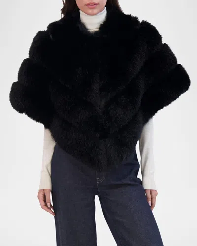 Theia Fox-like Faux Fur Cape In Black