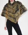 Theia Fox-like Faux Fur Cape In Brown
