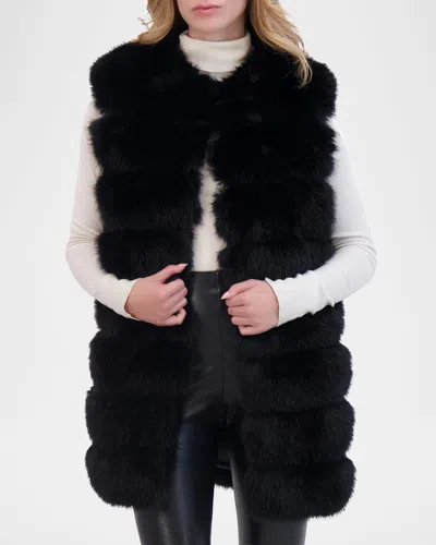 Theia Fox-like Faux Fur Vest In Black