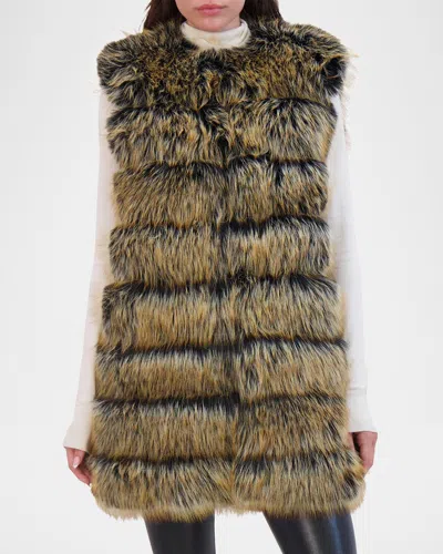 Theia Fox-like Faux Fur Vest In Brown